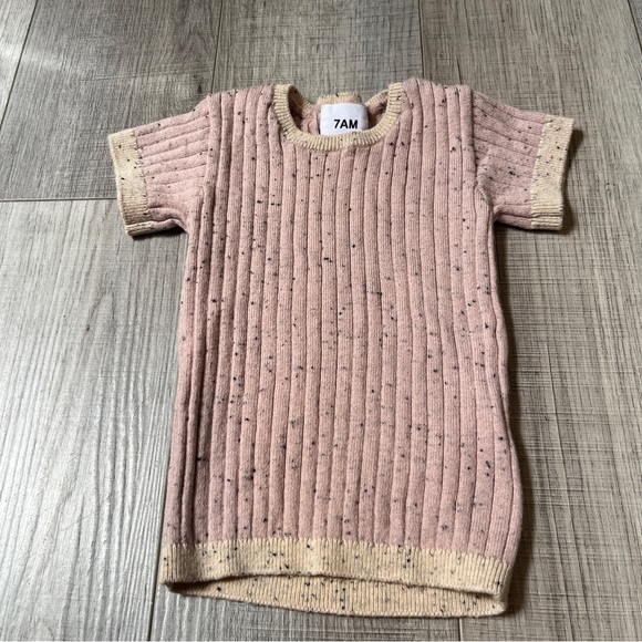 7 AM Grey Short Sleeve Top, Biker Shorts & Hat Set - Cozy Ribbed Knit 9-12 month - Picture 5 of 12